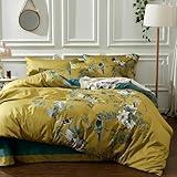 mixinni Duvet Cover Set King Size Bird Flower Pattern Soft Long Staple Cotton Floral Bedding Comforter Cover Set with Zipper Ties for Women and Men, Ultra Soft, Breathable, Easy Care-King Size