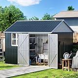 MistMo 10X8FT Outdoor Steel Storage Shed with Lockable Doors, One Window,Ideal for Garden, Backyard, Patio Storage