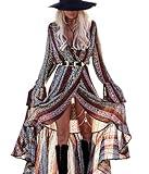 R.Vivimos Womens Summer Long Sleeve Cardigan Sexy Maxi Dresses (Small, Magenta/NavyBlue)