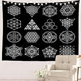 Batmerry Sacred Geometry Symbol Tapestry, Alchemy Religion Philosophy Wall Art Hanging Decoration Polyester Fiber White Ruffled Around For Dorm Room Bedroom Living Room, 30 X 40 Inches