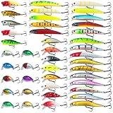 FREE FISHER 43Pcs Fishing Lures Kit Minnow Popper Walleye Fishing Lures Mixed Hard Crank Baits for Bass Fishing Walleye Salmon Freshwater Saltwater