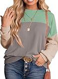 Eytino Plus Size Sweatshirt for Women Striped Colorblock Long Sleeve Crewneck Casual Loose Pullover Shirt Top,3X Light Green