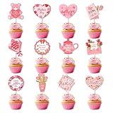 24 Pcs Happy Mother's Day Cupcake Toppers, No DIY Pink Heart Best Mom I Love Mom Cupcake Picks, Mother's Day Women Birthday Supplies Party Cake Cupcake Decoration