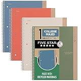 Five Star Spiral Notebooks + Study App, Recycled Cover, 4 Pack, 1 Subject, College Ruled Paper, 8-1/2” x 11", 100 Sheets per Notebook, Zion Clay, Olympic Green, Glacier Blue, Smoky Gray (820046)