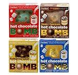 Hot Chocolate BOMB 4 Pack, Flavors include (1) Original Flavor Melting Ball, (1) Salted Caramel, (1) Double Chocolate, & (1) Peppermint Hot Cocoa Gift By Frankford Candy