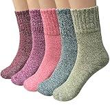 Loritta 5 Pairs Womens Vintage Style Winter Warm Thick Knit Wool Cozy Crew Socks,Free size,Multicolor