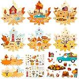 24Set Fall Stickers Scenes for Kids Make Autumn Thanksgiving Stickers Fall Craft Leaves Cardboards Pumpkin Woodland Animal Bulk Set Fall Party Favors for Home Preschool Classroom Game Activities