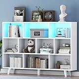 Gyfimoie 10 Cube Book Shelf with LED Lights, 3-Tier White Bookcase with Solid Wood Legs Modern Open Storage Organizer Kids Bookshelf Display Shelf for Living Room, Home Office (White, 10 Cube)