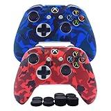 Hikfly Silicone Gel Controller Cover Skin Protector Kits for Xbox One/Xbox One S/Xbox One X Controller Video Games(2x Controller Camouflage cover with 8 x Thumb Grip Caps)(Blue,Red)