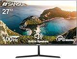 SANSUI Monitor 27 Inch IPS 100Hz Computer Monitor, Built-in Speakers FHD 1080P HDR Adaptive Sync Tilt Adjustable Frameless VESA Compatible for Office and Home(ES-27X3L)