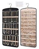 BAGSMART Hanging Jewelry Organizer, Necklace Holder Anti-tangle Earrings Rings Hanger with 20 Jewelry Bags Travel Storage Roll with Pockets Hang on Closet, Wall, Door,1 Piece, Large, Black