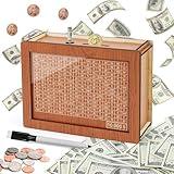 Money Saving Box 10k Cash Vault Savings Challenge Box for Kids Adults,10 000 Wooden Piggy Bank with Money Target & Numbers,Money Box for Cash Saving 10000 Dollar, Birthday Xmas Gifts for Boys Girls