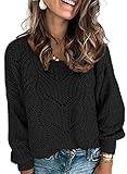 Dokotoo Womens Ladies Cute Autumn Winter Fall Soft Warm Crewneck Solid Hollow Out Chunky Cozy Long Sleeve Cable Knit Pullovers Sweaters for Women Black Large