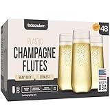 DECADORN Clear Champagne Flutes Disposable 48 Pack - 9oz Plastic Champagne Glasses - Stemless Champagne Flutes For Prosecco - Durable and Sturdy Mimosa Glasses For Parties