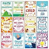 gisgfim 12 Pcs Kids Ministry Bible Quotes Posters for Sunday School Lessons Educational Wall Art Decorations for Classroom Motivational Religious Bulletin Board Chart for VBS Elementary Middle School