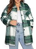 Eytino Womens Plus Size Shacket Jackets Long Sleeve Button Down Flannel Plaid Boyfriend Shirts Tops,5X Green