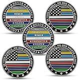 5 PCS Thin Multi Line Challenge Coin - No One Fights Alone Coins - Honor US Corrections Dispatch EMS Nurse Firefighter Police Military Hero - Law Enforcement Gifts Tribute to Our First Responders