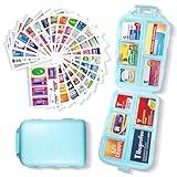 Pill Organizer with Medicine Labels 161 Labels Travel Daily Pill Container Mini Medication Organizer Storage Pill Organizer Travel Essentials Pill Case 7 Day Pill Organizer (Blue, 1 Pack)