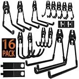 KOFANI Garage Hooks, 16 Pack Steel Heavy Duty Garage Storage Hooks with Anti-Slip Coating, Utility Garage Wall Mount Hooks for Hanging Bike, Ladder and Garden Tools