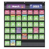 EAMAY Classroom Monthly Calendar Pocket Chart with 71 Cards for Kids Learning for Home,Homeschool Supplies and Classroom Must Haves!(Black)