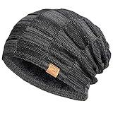 Vgogfly Slouchy Cool Beanie for Men Guys Lined Knit Warm Thick Skully Stocking Binie Winter Hat Black