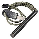 bayite 4 Inch Survival Ferrocerium Drilled Flint Fire Starter, Ferro Rod Kit with Paracord Landyard Handle and Striker, 4"(Long) x 3/8"(Diameter)