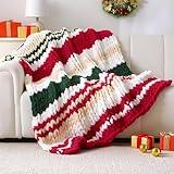 Mooreeke Christmas Holiday Chunky Knit Blanket 40"x50", Soft Chenille Throw Blanket Cozy 100% Handmade Crochet Gift Blankets with Chenille Yarn for Couch Bed Sofa Room Decor, Striped Red and Green
