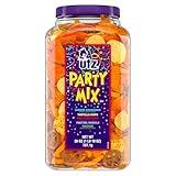 Utz Party Mix - 26 Ounce Barrel - Tasty Snack Mix Includes Corn/Nacho Tortillas, Pretzels, BBQ Corn Chips and Cheese Curls, Easy and Quick Party Snacks, Cholesterol Free and Trans-Fat Free