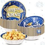 Ziliny 30 Pcs 16 oz Graduation Party Supplies Congrats Grad Disposable Paper Bowls Bulk Class of 2025 Soup Serving Bowl for Cold and Hot Food Salad Cereal Snack Dinner Decoration, 2 Styles (Blue)