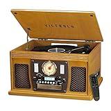 Victrola Navigator 8-in-1 Bluetooth Record Player with Built-in Speakers – 3 Speed Turntable, CD Player, Cassette, FM Radio, USB, RCA Out, Headphone Jack, Wireless Music Streaming, Real Wood (Oak)