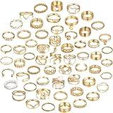 YEEZII 68 Pcs Gold Knuckle Rings Set for Women, Stackable Rings Boho Joint Finger Midi Rings Silver Hollow Carved Crystal Stacking Rings Pack (gold-59 pcs)