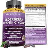 Viva Naturals Elderberry with Vitamin C and Zinc for Adults - 5 in 1 Sambucus Black Elderberry Capsules with Vitamin D3 5000 IU Immunity Supplement, Sambucus Elderberry Immune Support Supplement