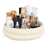 Mkono Makeup Perfume Holder Organizer Macrame Decorative Woven Rope Basket Boho Decor Cosmetics Desk Storage Baskets for Dresser Skin Care Lotions Essential Oils Dorm Room Essentials