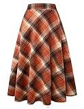 Plaid Skirts for Women 2024 High Waisted A Line Pleated Wool Tartan Long Winter Fall Skirt (Orange, L)