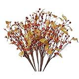 VioletEverGarden 6 Pack Fall Stems, Artificial Fall Picks Berry Stems Autumn Eucalyptus Leaves Spray with Pip Berries(Orange Berries and Leaves)