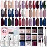 AZUREBEAUTY 29 Pcs Dip Powder Nail Kit Starter, 20 Colors Nude Brown Glitter Purple Blue Dipping Powder Liquid Set with Top/Base Coat Activator for French Nail Art Manicure DIY Salon Gifts for Women