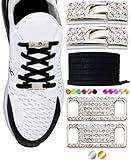 TOPPING STYLE Elastic No Tie Shoe Laces with Bling Diamond Locks & Charms for Women's Sneakers