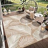 Pauwer Waterproof Outdoor Rug 5x8, Reversible Plastic Straw Patio Camping Rug, Indoor Outdoor RV Mat Carpet for Deck, Camper, Porch, Balcony, Backyard, Picnic, Leaf Brown