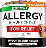 StrellaLab Dog Allergy Relief & Anti Itch Support Chews w/Omega 3: Real Ingredients, Real Taste! Skin & Coat Immune w/Fish Oil, Pumpkin & Enzymes — Developed by Experts - Made in USA - 60Ct