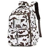 Yusudan Girls Backpack - Kids School Bags for Middle School Students - Book Bag for Elementary Primary School (Cow Print Brown)