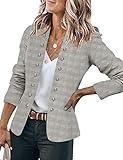 GRAPENT Women's Plaid Business Casual Buttons Pockets Open Front Blazer Suit Cardigan Outerwear Medium (Fits US 8-US 10)