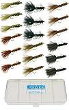 DiscountFlies Terrestrial Dry Fly Fishing Flies – Fishing Kit w/Fly Box & 12 Dry Flies for Trout Fishing – Realistic and Effective Fly Fishing Gear – Trout Flies for Fly Fishing on Strong Sharp Hooks