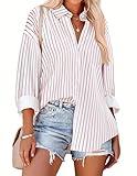 HOTOUCH Womens Button Down Shirts for Women Loose Striped Long Sleeve Blouses Dressy Casual Business Work Tunic Top