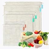 Produce Bags Reusable Washable - Vegetable Bags, Grocery Bags, Cotton Mesh Bags, Produce Storage Bags, See Through Tare Weight Bulk Drawstring Net Bags for Veggies and Fruits （6 Pack，2S/2M/2L）