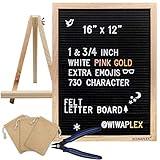 WIWAPLEX Black Felt Letter Board,Word Board Sign,16 x 12 inch Changeable Letter Board with 730 Plastic Message Board Letters Numbers Symbols Pattern,Wooden Tripod Stand, Scissors, 3 Free Storage Bags