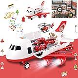 Dwi Dowellin Airplane Toy with Fire Truck Cars and Play Mat,Plane with Lights and Sounds for 3 + Years Old Boys and Girls