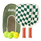 Dinkly Pickleball Paddles Set of 2 - USAPA Approved Graphite/Fiberglass Pickleball Racket, 2 Pickleball Rackets, 4 Balls and 1 Portable Carry Bag, Pickle Ball Set for Men Women, Wave Check