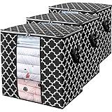 WISELIFE Storage Bags [3 Pack/100L] Large Blanket Clothes Organization and Storage Containers for Comforters,Bedding, Foldable Organizer with Reinforced Handle, Clear Window, Sturdy Zippers,Black