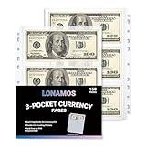 150-Sheets Double-Side 3-Pocket Currency Pages - 11 Holes for Currency Binder, 900 Pockets Paper Money Collection Pages for Dollar Bills, Banknotes and Coupons, Currency Sleeves Collecting Album Pages