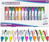 Tub Works® Smooth™ Bath Crayons Bath Toy, 12 Pack | Nontoxic, Washable Bath Crayons for Toddlers & Kids | Unique Formula Draws Smoothly & Vividly on Wet & Dry Tub Walls | Hexagon Grip Bathtub Crayons